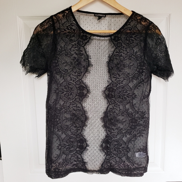 EXPRESS Mesh Lace Tee - Picture 3 of 6